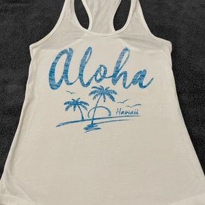 Aloha Hawaii racer back tank, white, size small